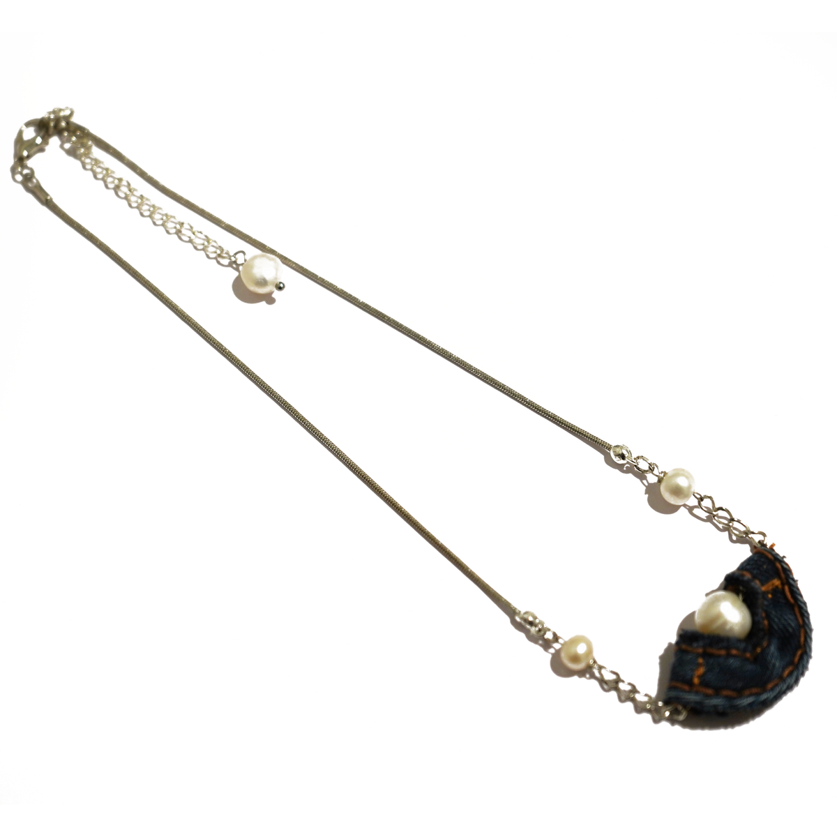 Denim Pearl Eye Necklace